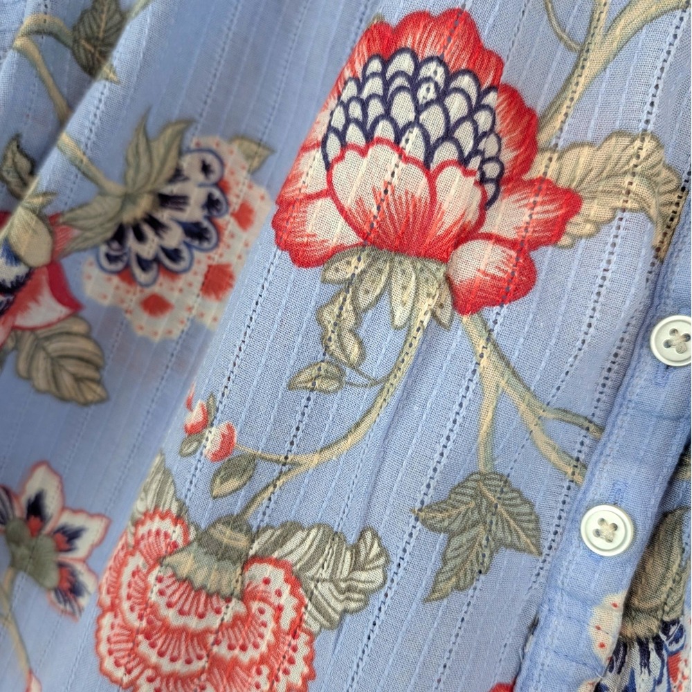 LOFT Blue Floral Dobby Stripe Smocked Puff Sleeve Blouse Top Medium Bundle of 2 - Picture 5 of 16